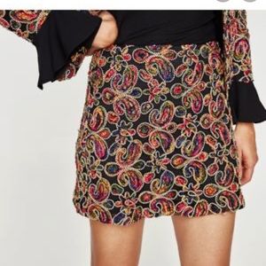 Zara Floral Embellished Mini Skirt